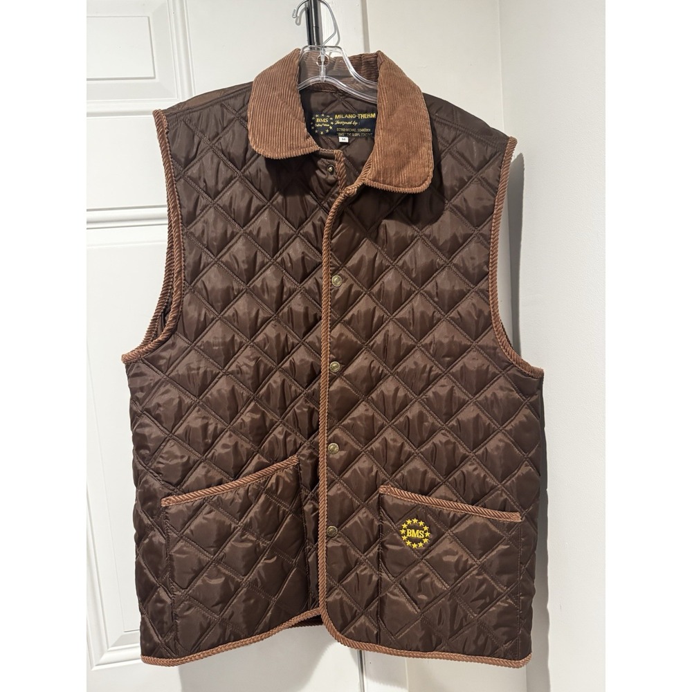 Vintage Milano Therm BMS Quilted Brown Vest Cord Collar M Bernd Michael Schroder